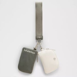 NWT Lululemon Dual Pouch Wristlet Grey Sage/Light Ivory/Gold SOLD OUT